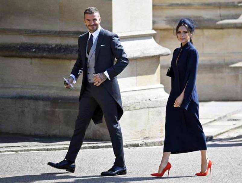 L&#39;arrivo dell&#39;ex nazionale inglese David Beckham e della a moglie Victoria, col consueto cipiglio.... Epa 